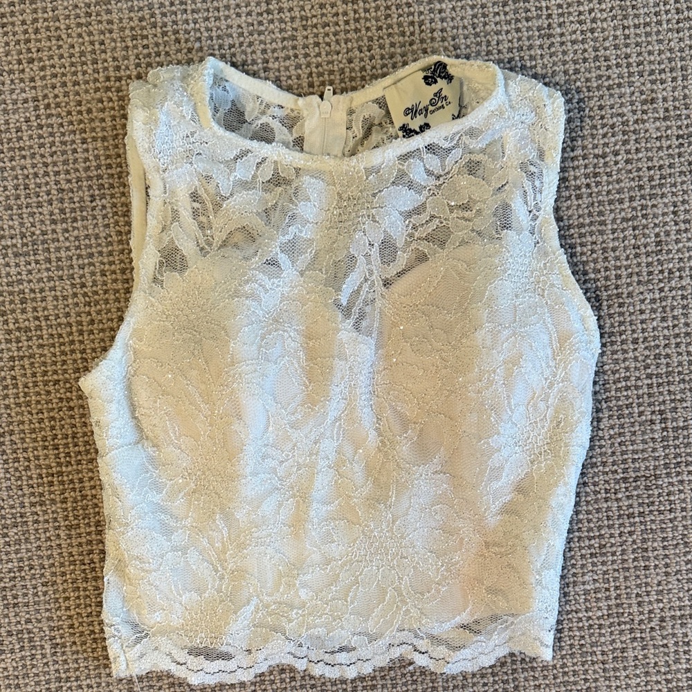 Glittery lace padded top worn for Homecoming Dance